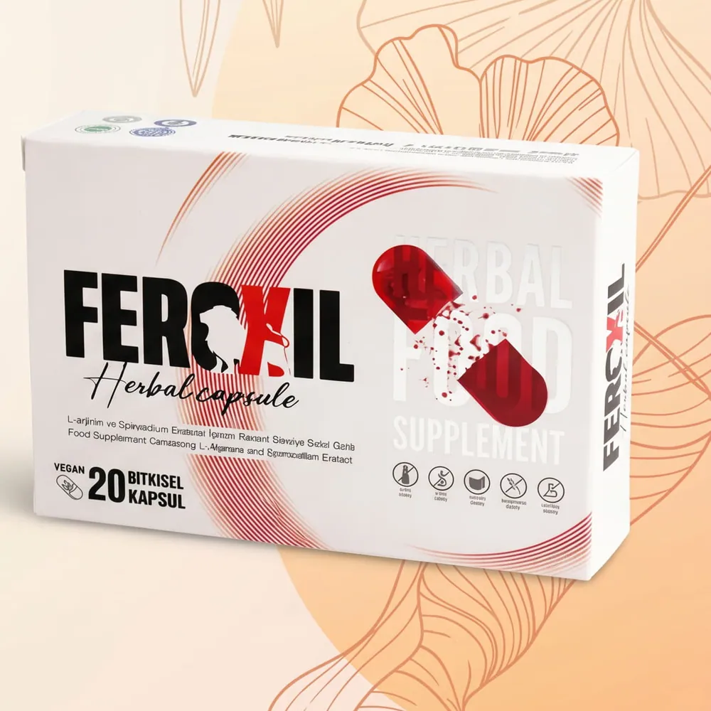 Feroxil kutusu — L-arjinin ve epimedium ekstreli 20 vegan bitkisel kapsül